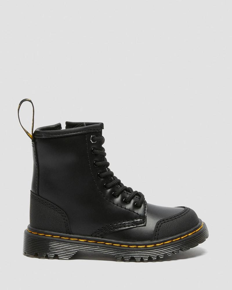 Kids' Dr Martens Toddler 1460 Overlay Leather Casual Boots Black | AU 664NWY